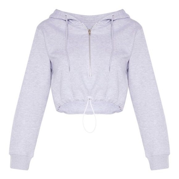 Grey Zip Front Toggle Crop Hoodie - Picture 1 of 5